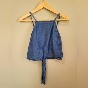 Express denim cropped tie back top. (Size M)